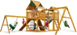 Gorilla Playsets Pioneer Peak Treehouse Wooden Swing Set with Tire Swing, and Clatter Bridge and Tower - Image 3
