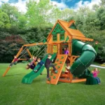 Gorilla Playsets Mountaineer Treehouse Wooden Swing Set with Tube Slide, Rope Ladder, and Sandbox - Image 2
