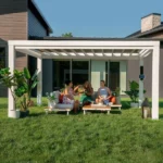 14×10 Windham Modern Steel Pergola With Sail Shade Soft Canopy