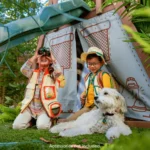 Ranger Retreat Wooden Swing Set/Playset with Tent, Tube Slide and 3-Swings - Image 2