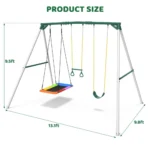 9.5′ Heavy Duty Metal Swing Set with Belt Swing, Trapeze Bar