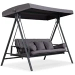 PURPLE LEAF 3-seat Outdoor Patio Porch Swing Adjustable Backrest, Cushions and Pillow Included