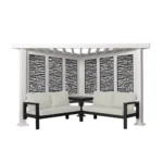 Ridgedale 8 Ft. X 8 Ft. White Steel Modern Cabana Pergola with Conversation Seating in Pumice