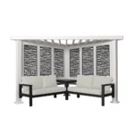 Ridgedale 8 Ft. X 8 Ft. White Steel Modern Cabana Pergola with Conversation Seating in Pumice - Image 9