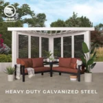 Ridgedale 8 Ft. X 8 Ft. White Steel Modern Cabana Pergola with Conversation Seating in Pumice - Image 2