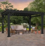 Stratford 16 Ft. X 12 Ft. Black Steel Traditional Pergola with Sail Shade Soft Canopy - Image 2