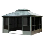 12′ x 14′ Hardtop Aluminum Gazebo with Galvanized Steel Roof & Sliding Doors