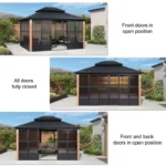 12′ x 14′ Hardtop Aluminum Gazebo with Galvanized Steel Roof & Sliding Doors - Image 3